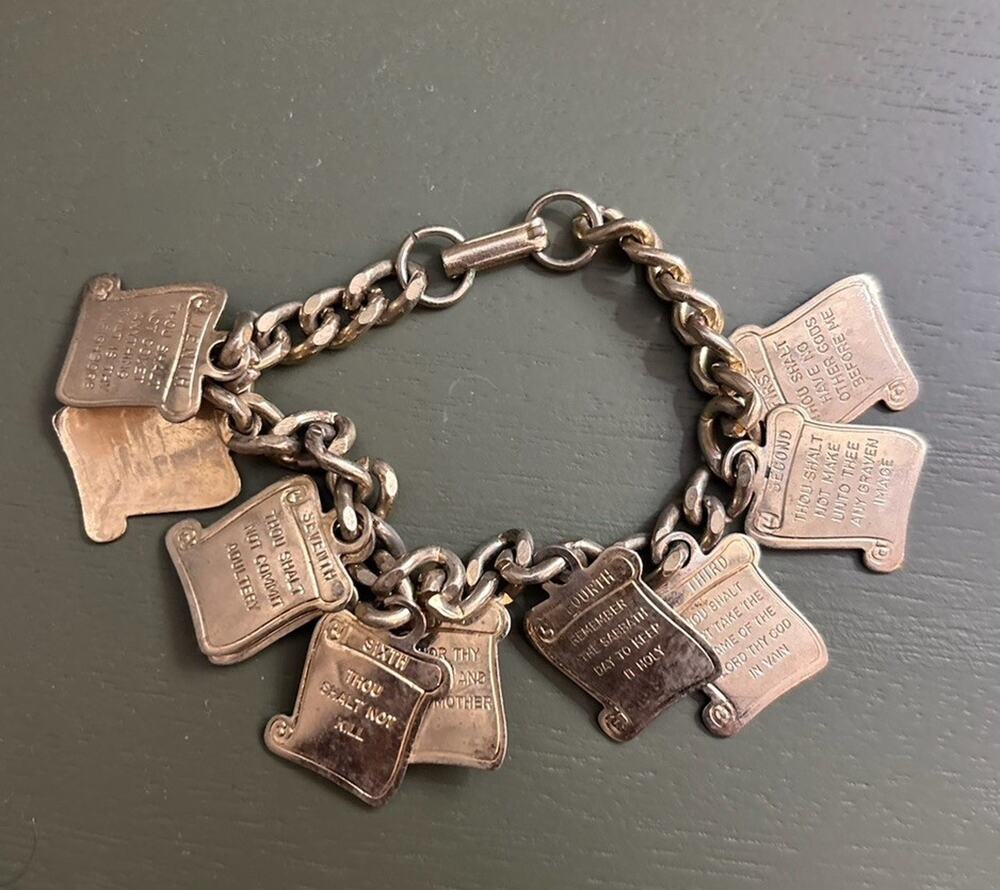 Vintage 10 Commandments Religious Dangle Charms Bracelet